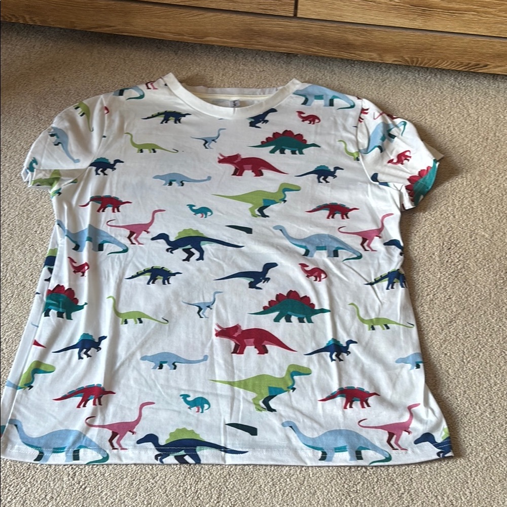 Red and White Short Sleeve Dinosaur Tee